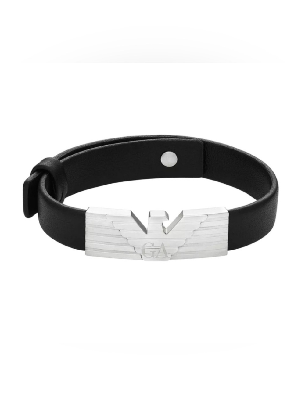 Emporio Armani Black Leather Logo Plate Bracelet NWT